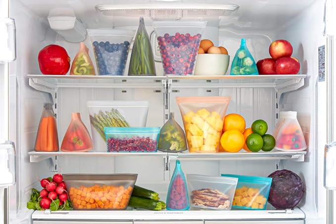 Zip Top Reusable Food Storage Bags | Full Set of 8 [Peach] | 100% Silicone Meal Prep Container | Microwave, Dishwasher and Freezer Safe | Made in the USA