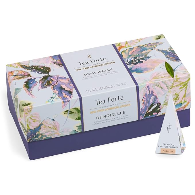 Tea Forte Premium Presentation Box Gift Set Sampler, 20 Count, Assorted Blends Individually Wrapped Handcrafted Pyramid Infuser Bags, Gifts for Mom, Demoiselle Tea