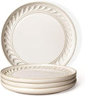 Artena Large Ceramic Dinner Plates Set Of 4, 10.75 Inch Embossed Kitchen Salad Plates, Modern Serving Plates For Restaurant, Plates With Lipped Edges, Microwave Dishwasher Safe (Willow Leaf)