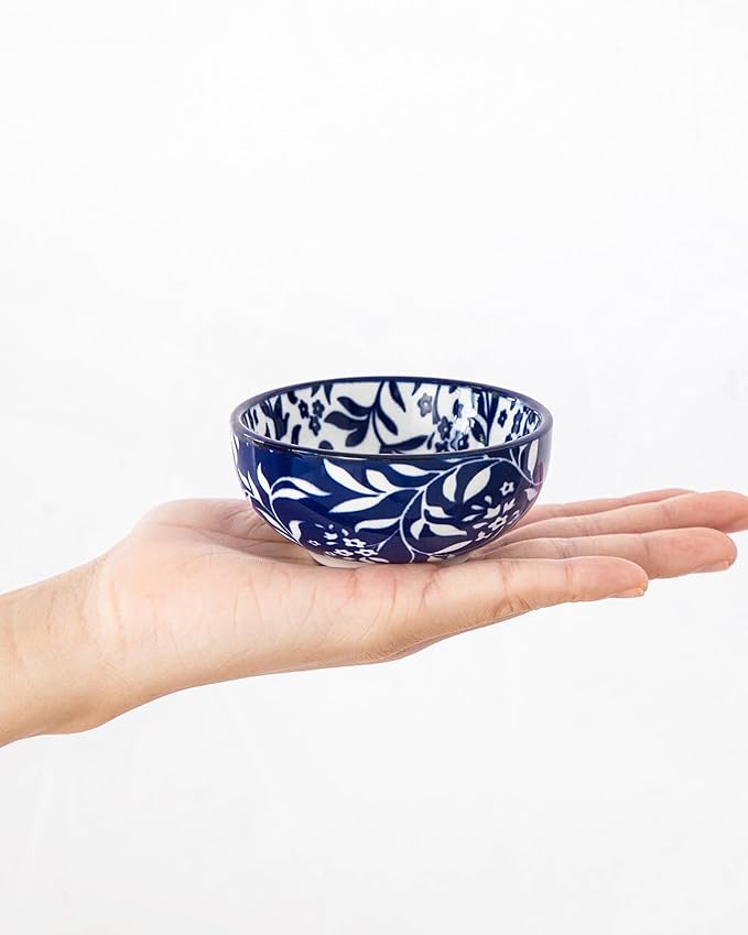 vancasso 2.7 Oz Ceramic Mini Dipping Bowls Set of 6, 3 Inch Small Dip Bowls for Sauce, Soy Sauce, Sushi, Condiments & Side Dishes, Chinoiserie Floral Style, Microwave & Dishwasher Safe, SELENE Series