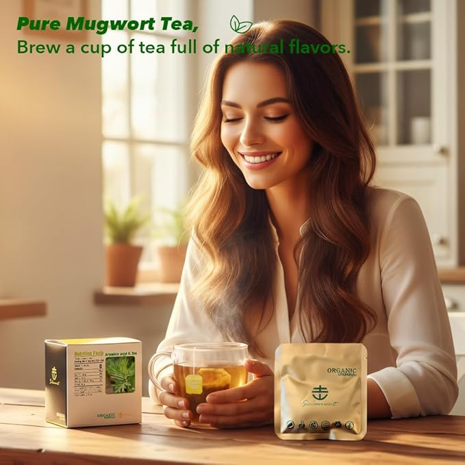 Soilmount - Chinese Mugwort Tea - |Artemisia Argyi|Ai Ye|艾葉|艾蒿| - Pure Herbal Tea - Natural, Organic, Non-GMO, Clean Ingredients, Caffeine Free (18 Tea Bags, Box 1)