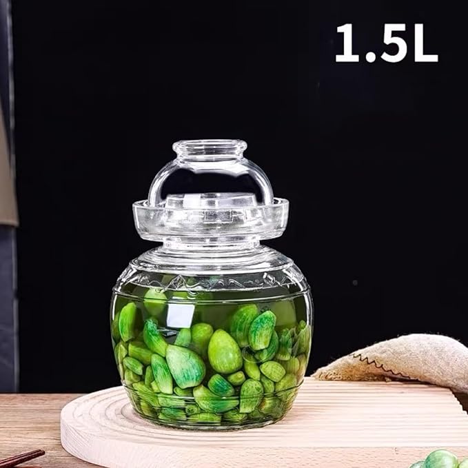 Glass Pickle Jar 1500ml Fermentation Jar Crock, Traditional Canning Jar Kimchi Containers with Water Seal Airlock Lid for Fermenting Pickles, Wine Brewing, and Sauerkraut
