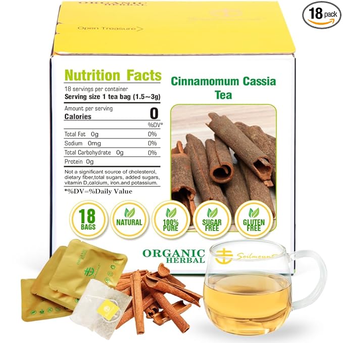 Soilmount Organic Cinnamon Tea Bags| Rou Gui – 18 Tea Bags per Box, Naturally Flavored, Promotes Health and Relaxation
