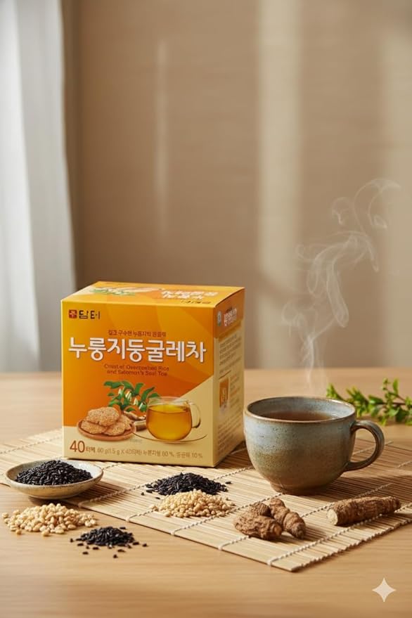 Damtuh Korean Roasted Rice Tea Bags with Solomon’s Seal, Caffeine-Free Traditional Tea, 1.5g x 40 Bags