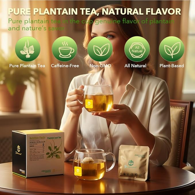 Soilmount - Plantain Leaf Tea - |Plantago Major|cheqiancao|车前草/질경이| - Pure Herbal Tea - Natural, Organic, Non-GMO, Clean Ingredients, Caffeine Free (18 Tea Bags, Box 1)