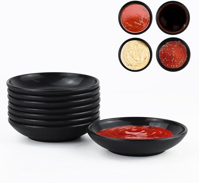 PYRMONT Unbreakable Soy Sauce Bowls Wheat Straw Dipping Bowls 2 Oz Small Dipping Sauce Bowls Set of 8 Dishwasher & Microwave Safe Condiment Bowls for Side Dishes,Salsa,Ketchup Mini Bowls-Black