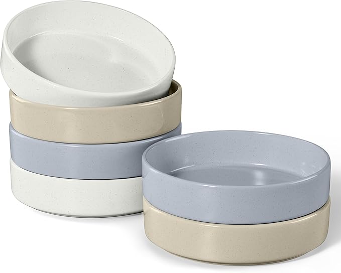 E-far Pasta Bowls Set of 6, 35 oz Large Stoneware Bowl Plates | Shallow & Wide Ceramic Pasta Serving Plates for Salad Dinner Soup | Microwave & Dishwasher Safe, Speckled Multicolor