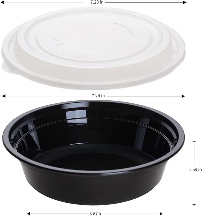 24 oz Round Food Containers - 50 Pack Commercial, BPA-Free, Freezer/Dishwasher Safe - For Salads, Grain Bowls & Side Dishes