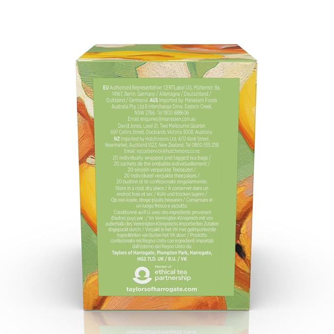 Taylors of Harrogate White Hibiscus & Peach, Green Tea Individually Wrapped Bags, 20 Count (Pack of 6), Delicate, Fruity and Sweet, Caffeinated, Enjoy Hot or Iced, 120 Teabags Total