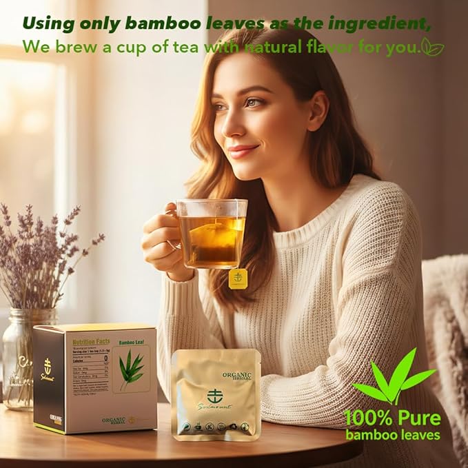 Soilmount - Bamboo Leaf Tea - |DanZhuYe|淡竹叶|댓잎| - Pure Herbal Tea - Natural, Organic, Non-GMO, Clean Ingredients, Caffeine Free (18 Tea Bags, Box 1)