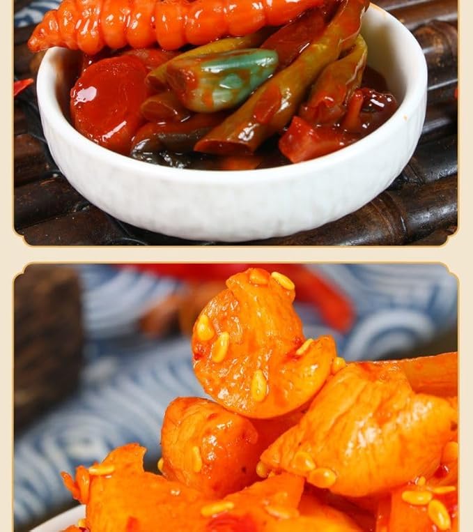 Spicy and crispy dried radish, Korean sweet and spicy kimchi, mixed pickled vegetables, side dishes, chili sauce, Laba garlic, seasoning, Chinese specialty, condiment (Assorted pickle 168g,3 cans)