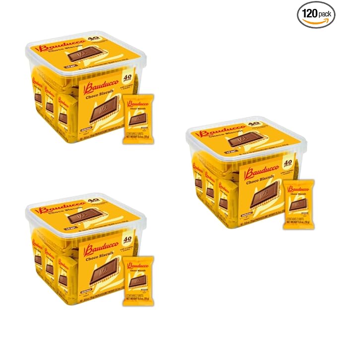 Bauducco Choco Biscuit Cookies – Crispy Chocolate-Covered Biscuits, Individually Wrapped for Snacking, Dessert, and Lunch Boxes, 25.3 oz, 40 Count (Pack of 3)