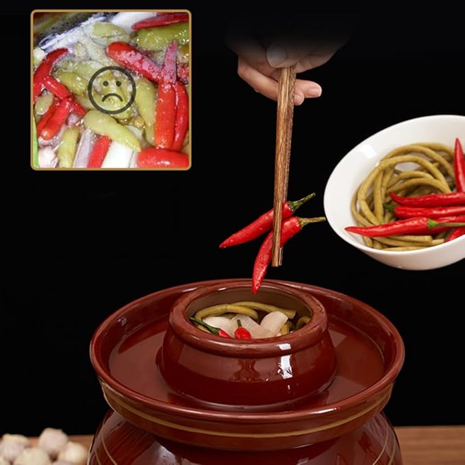 MRYBD Pickle Jar Large Traditional Sichuan Chinese Ceramic Fermenting Jar with Water Seal Airlock Lid, Ceramic Fermentation Crock for Pickling, Kimchi, Sauerkraut 4KG