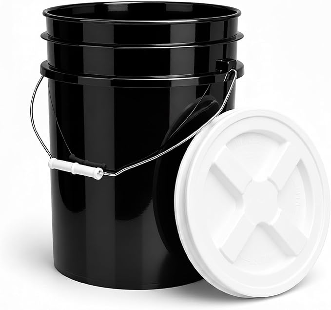 ePackageSupply 5 Gallon Bucket - Food Grade Bucket with Airtight Gamma Seal Screw-On Lid, BPA-Free, Heavy-Duty 90 Mil HDPE Plastic, Bulk Storage, Durable Container, Made in USA, Black/White, 3 Packs