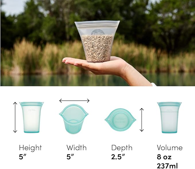 Zip Top Reusable Food Storage Bags | Small Cup [Gray] | Silicone Meal Prep Container | Microwave, Dishwasher and Freezer Safe | Made in the USA