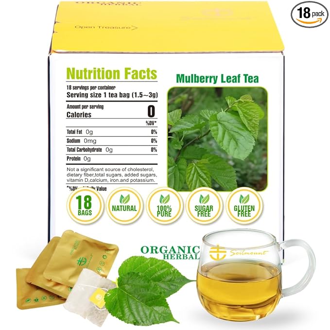 Soilmount - Mulberry leaf Tea - |sang ye|桑叶| - Pure Herbal Tea - Natural, Organic, Non-GMO, Clean Ingredients, Caffeine Free (18 Tea Bags, Box 1)