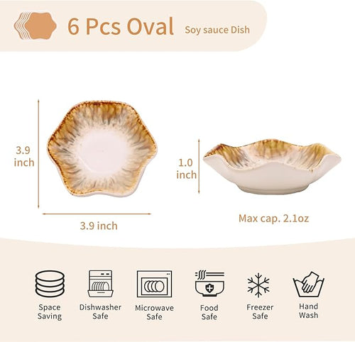 Set of 6 3.9 inch Ceramic Deep Soy Sauce Dipping Bowls Dishes,4 oz Small Sauce cups for Condiment Sushi Bowl, Mini Bowl for Side Dish, Ketchup,Soy Appetizer Plates (Sandy Beige)