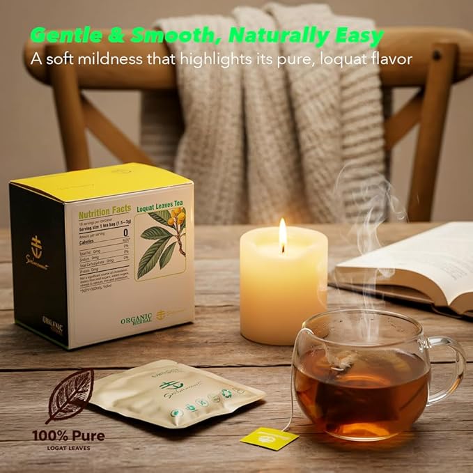 Soilmount - Loquat Leaf Tea - |Eriobotrya Japonica Tea|枇杷叶|Pipaye|비파엽| - Pure Herbal Tea - Natural, Organic, Non-GMO, Clean Ingredients, Caffeine Free (18 Tea Bags, Box 1)