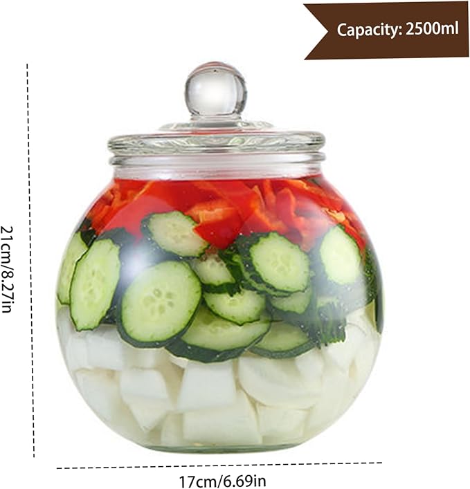 Fermentation Jar, Kimchi Jar Containers, 2500ml Clear Glass Fermenting with Lid Large Pickling Jars, Fermentation Crock for Pickles Kimchi, Sauerkraut, Grains, Dried Fruits
