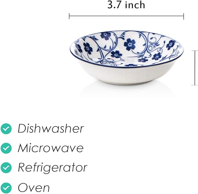 Selamica Ceramic Dipping bowls, 2.5oz Mini Bowl Soy Sauce Dish, Appetizer Side Dishes for Sushi,Sauce, Party, Pack of 6 (Vintage Blue)