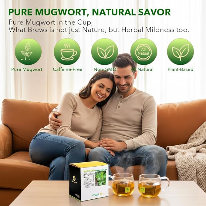 Soilmount - Chinese Mugwort Tea - |Artemisia Argyi|Ai Ye|艾葉|艾蒿| - Pure Herbal Tea - Natural, Organic, Non-GMO, Clean Ingredients, Caffeine Free (18 Tea Bags, Box 1)