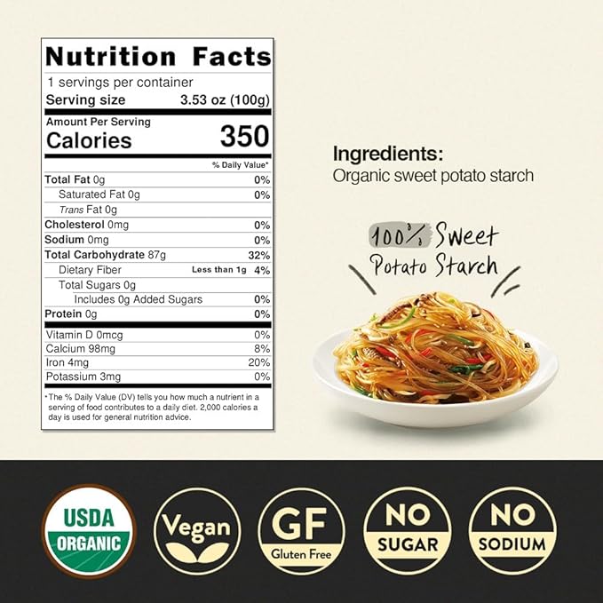 Premium Organic Glass Noodles – [12 Pack - 42oz] – Gluten-Free | Sugar Free | Korean Sweet Potato Vermicelli | Vegan & No Sodium | Low-Calorie Rice & Pasta Alternative for Stir-Fry, Soup & Asian Recipes - O’food