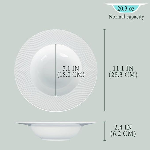 Ceramics Rimmed Soup Bowls 20.3 oz, White 11.1 inch Exquisite small soup plate Set of 4, Pasta plates With Rim is the best choice for hotels, kitchens, fine restaurants and gourmets