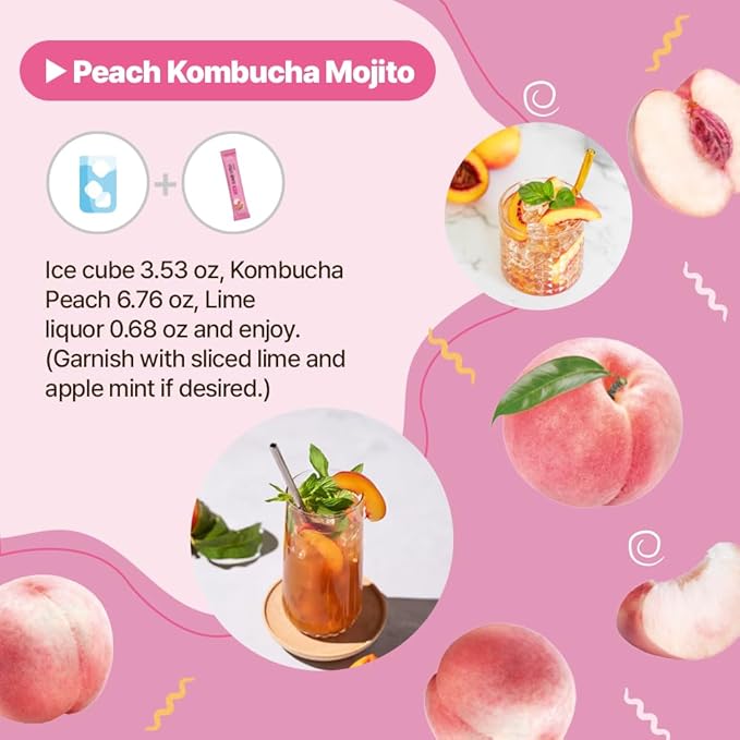 KAYFOOD-Kombucha-Peach-Garden-Daily Zero Sugar, Diet, Gut Healthy Sparkling Beverage, Fermented Korean Drinks for Iced, Hot, Workout Tea (10ST)