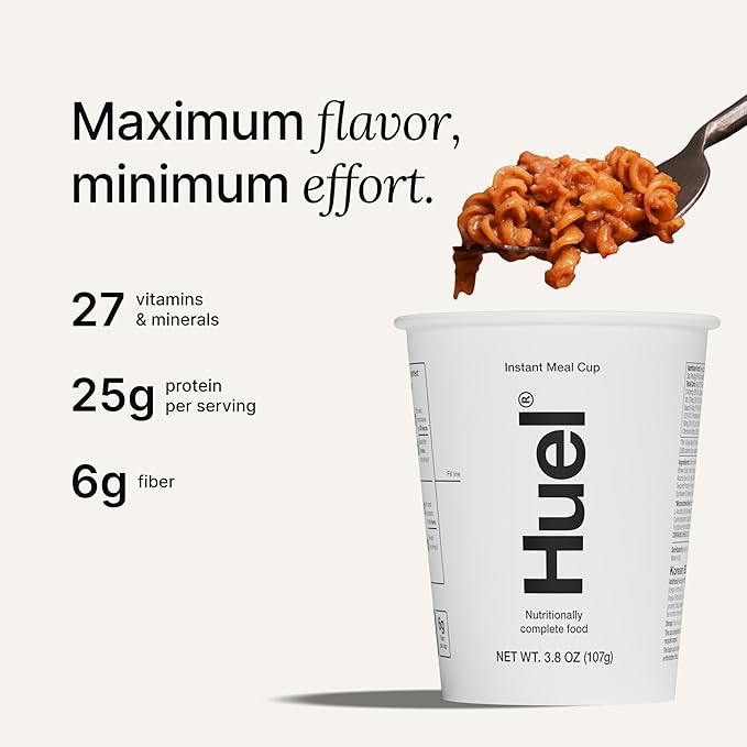 Huel Hot and Savory Cups | Cajun Pasta | 25g Protein Plant Based Instant Meal | 27 Vitamins and Minerals | 100% Nutritionally Complete | 8 Cups