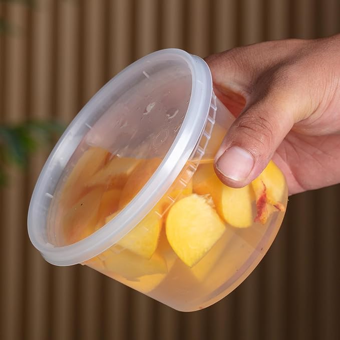 16 oz Clear Deli Containers - 48-Pack with Lids, Round Airtight Condiment Cups, BPA-Free, Dishwasher Safe - For Sauces, Dressings, Sides