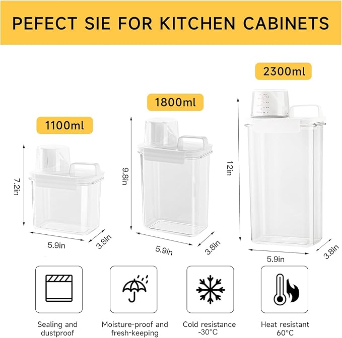 Cereal Storage Containers Sets,BPA Free with Pouring Spout Handle Airtight Food Storage Dispenser with lids For Rice Flour Pasta Grain, Pet Food Storage Container (37.2 oz + 77.7 oz (2 of Each))
