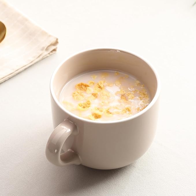 Microwave Soup Mug, 21 OZ Jumbo Porcelain Soup Cups with Handles, Microwave & Dishwasher Safe Soup Bowls Mugs with Handle for Cappuccino, Latte, Oatmeal, Snacks, Beige