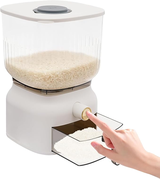 13.23 lbs Rice Dispenser - Large Sealed Grain Storage Container with Food Dispenser and Cup, for Rice Beans Grains Cereal and Dry Food Storage Kitchen Organizer