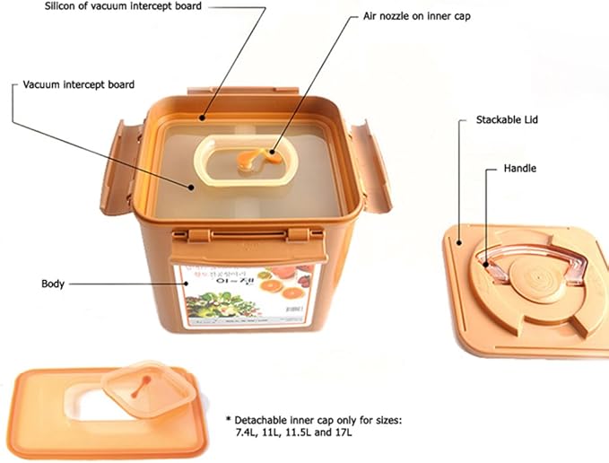 e-jen Premium Kimchi, Sauerkraut Container Probiotic Fermentation with Inner Vacuum Lid (Earthenware Brown, 3.1 gal/ 12L)