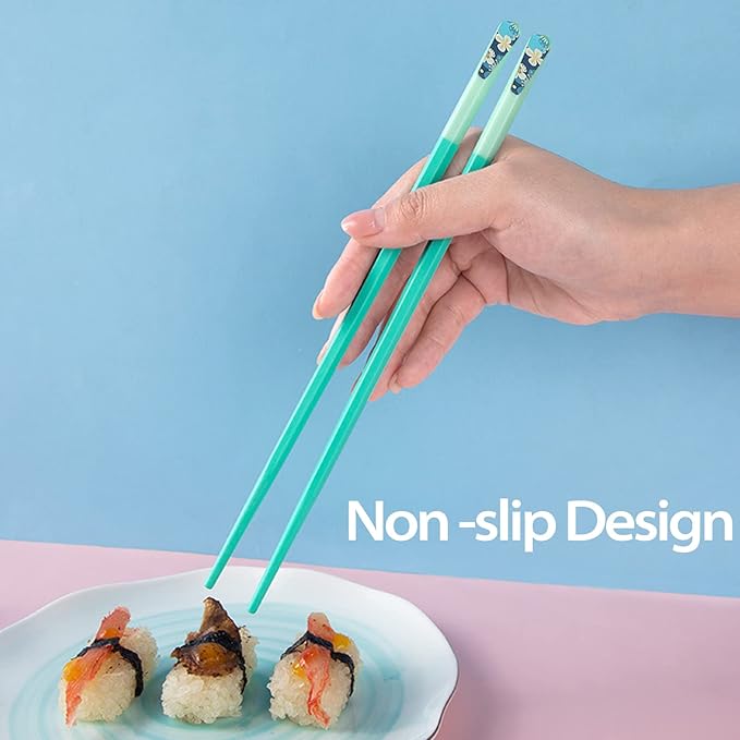 Chopsticks Reusable Dishwasher Safe, 9.57 inches Premium Non-slip Fiberglass Chop Sticks, Japanese Chinese Korean Chopstick for Party, Green, 5 Pairs