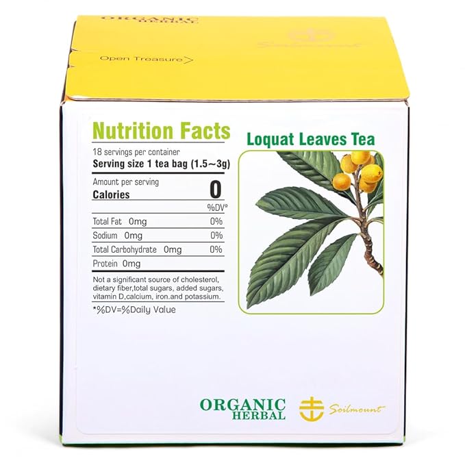 Soilmount - Loquat Leaf Tea - |Eriobotrya Japonica Tea|枇杷叶|Pipaye|비파엽| - Pure Herbal Tea - Natural, Organic, Non-GMO, Clean Ingredients, Caffeine Free (18 Tea Bags, Box 1)