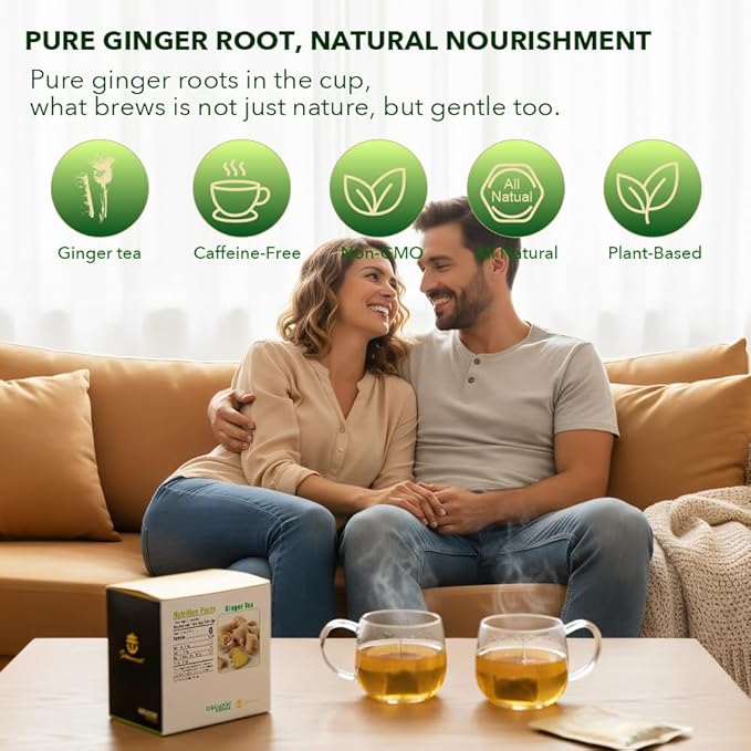 Soilmount - Ginger Tea - |Ginger Root|姜|jiang| - Pure Herbal Tea - Natural, Organic, Non-GMO, Clean Ingredients, Caffeine Free (18 Tea Bags, Box 1)