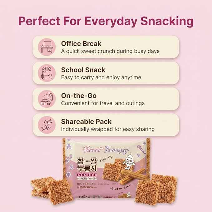 Korean Churro Pop Rice Crackers (츄러스 찹쌀누룽지) – Crispy Cinnamon Sugar Glutinous Rice Snack, Sweet & Crunchy Dessert Treat, ASMR Texture, Individually Packed (Churro Cinnamon Nurungji Pop - 10.6oz (300g))