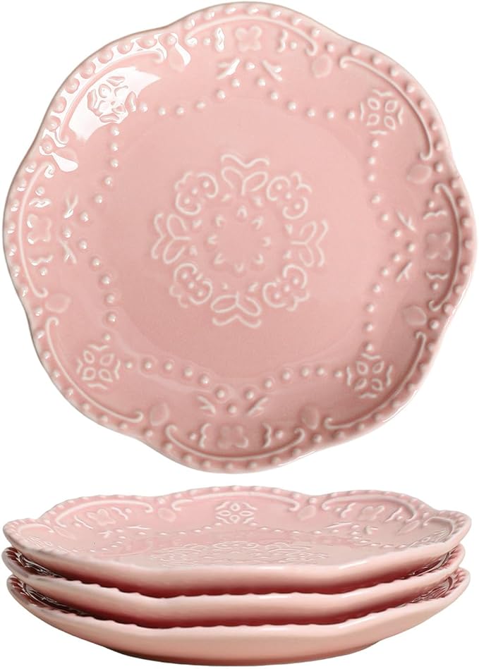 Gaolinci European Palace Series Lace Embossed Ceramic Dinner Plate (Set of 4)
