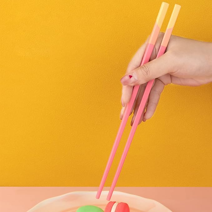 5 Pairs Reusable Chopsticks Dishwasher Safe, Fiberglass Premium Japanese Chines Korean Chopsticks for Sushi Noodles Ramen, Non-slip Chop Sticks, Lightweight, 9.6 inches- Green&Pink-A