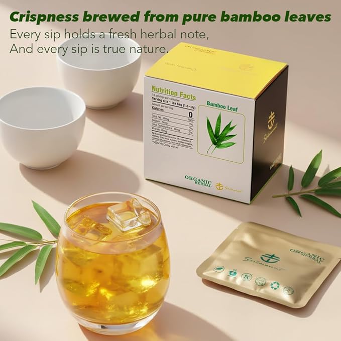 Soilmount - Bamboo Leaf Tea - |DanZhuYe|淡竹叶|댓잎| - Pure Herbal Tea - Natural, Organic, Non-GMO, Clean Ingredients, Caffeine Free (18 Tea Bags, Box 1)