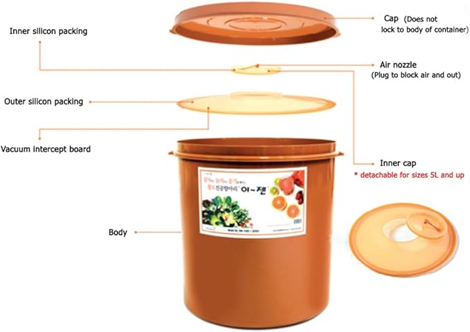 e-jen Premium Kimchi, Sauerkraut Container Probiotic Fermentation with Inner Vacuum Lid Round (5.8 gal/ 22L)