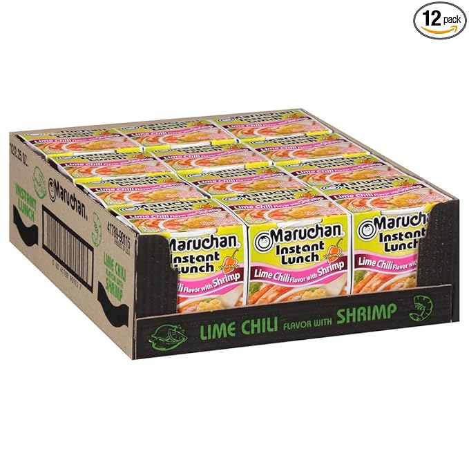 Maruchan Instant Lunch Ramen Noodles, Lime Chili with Shrimp – Japanese-Style Instant Noodle Soup, Easy Meal Ready in 3 Minutes – 2.25 Oz. (12 Pack)