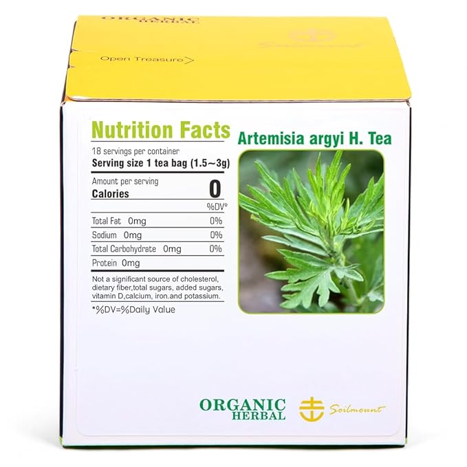 Soilmount - Chinese Mugwort Tea - |Artemisia Argyi|Ai Ye|艾葉|艾蒿| - Pure Herbal Tea - Natural, Organic, Non-GMO, Clean Ingredients, Caffeine Free (18 Tea Bags, Box 1)