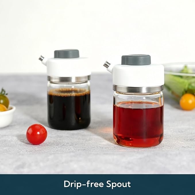 KITCHENDAO Precision Pour Glass Soy Sauce Dispenser with 3 Modes, Drip-free Spout, Two Adjustable Flowing Speed, 6 oz Oil Dispenser Bottle for Kitchen, Borosilicate Glass Olive Oil Bottle for Cooking