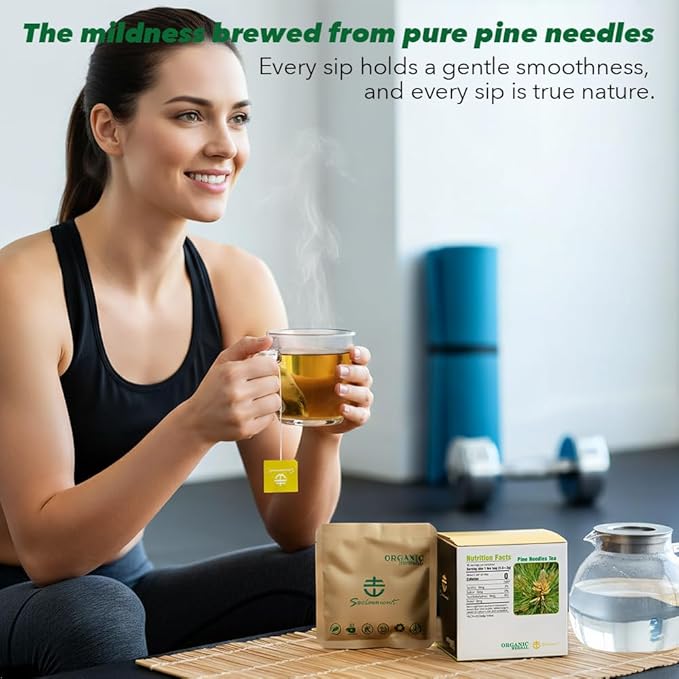 Soilmount - Pine Needle Tea - |Massoniana Tea|马尾松|Ma wei song|솔잎| - Pure Herbal Tea - Natural, Organic, Non-GMO, Clean Ingredients, Caffeine Free (18 Tea Bags, Box 1)