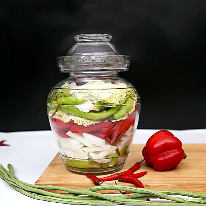 Glass Jar with Lid 2.5 Liter Fermentation Jar, Wide Mouth Large Fermenting Kit Crock with Water Seal Airlock Lid, Pickle Jar for Pickles Kimchi, Sauerkraut, Kombucha, Wine Brewing