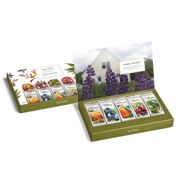 Tea Forte Single Steeps Loose Leaf Tea Sampler, Assorted Variety Tea Box, 15 Single Serve Pouches, Gifts for Mom, Herbal Retreat Tea