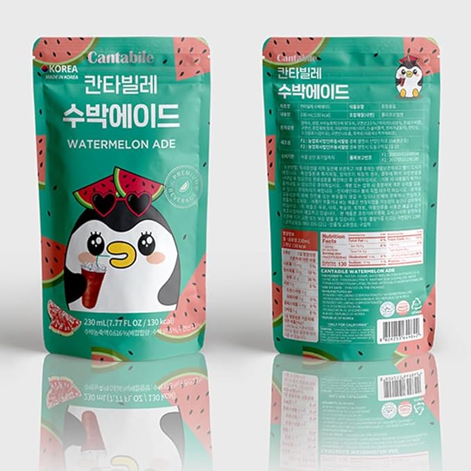 Cantabile Korean Convenience Store Pouch Drink Ready-to-Drink Refreshing Beverage Imported from Korea (6 Pack, Watermelon)