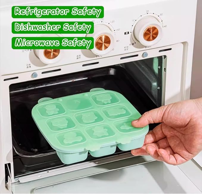 Silicone Freezer Tray with Lid, Food Storage Container for Homemade Baby Food, Vegetable, Fruit Purees, Breast Milk Feeder & Mini Nibble Combo, Breastmilk Popsicle Molds, 2 Pack(L)